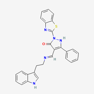 (4E)-1-(1,3-BENZOTHIAZOL-2-YL)-4-({[2-(1H-INDOL-3-YL)ETHYL]AMINO}METHYLIDENE)-3-PHENYL-4,5-DIHYDRO-1H-PYRAZOL-5-ONE