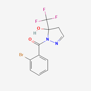 molecular formula C11H8BrF3N2O2 B4590098 (2-bromophenyl)[5-hydroxy-5-(trifluoromethyl)-4,5-dihydro-1H-pyrazol-1-yl]methanone 