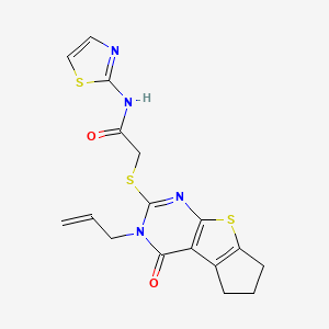 2-(4-oxo-3-prop-2-enyl(3,5,6,7-tetrahydrocyclopenta[2,1-d]pyrimidino[4,5-b]thi ophen-2-ylthio))-N-(1,3-thiazol-2-yl)acetamide