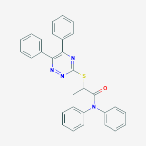 molecular formula C30H24N4OS B459015 2-[(5,6-diphenyl-1,2,4-triazin-3-yl)sulfanyl]-N,N-diphenylpropanamide 