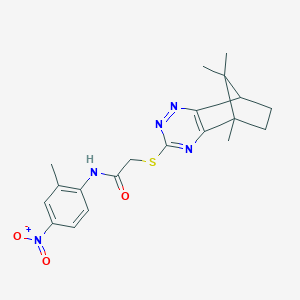 molecular formula C20H23N5O3S B459020 N-{4-nitro-2-methylphenyl}-2-[(8,11,11-trimethyl-3,4,6-triazatricyclo[6.2.1.0~2,7~]undeca-2,4,6-trien-5-yl)sulfanyl]acetamide 