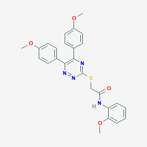 2-{[5,6-bis(4-methoxyphenyl)-1,2,4-triazin-3-yl]sulfanyl}-N-(2-methoxyphenyl)acetamide