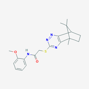 molecular formula C20H24N4O2S B459029 N-(2-methoxyphenyl)-2-[(8,11,11-trimethyl-3,4,6-triazatricyclo[6.2.1.0~2,7~]undeca-2,4,6-trien-5-yl)sulfanyl]acetamide 