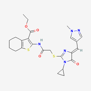 ETHYL 2-{[2-({1-CYCLOPROPYL-4-[(Z)-1-(1-METHYL-1H-PYRAZOL-4-YL)METHYLIDENE]-5-OXO-1,5-DIHYDRO-4H-IMIDAZOL-2-YL}SULFANYL)ACETYL]AMINO}-4,5,6,7-TETRAHYDRO-1-BENZOTHIOPHENE-3-CARBOXYLATE