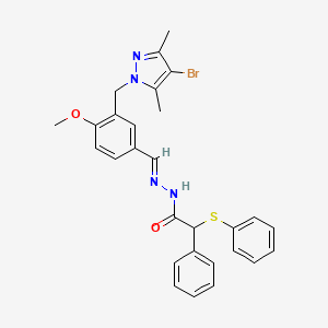 N'-[(E)-{3-[(4-bromo-3,5-dimethyl-1H-pyrazol-1-yl)methyl]-4-methoxyphenyl}methylidene]-2-phenyl-2-(phenylsulfanyl)acetohydrazide