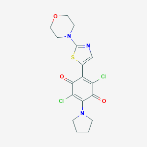 molecular formula C17H17Cl2N3O3S B459101 2,5-Dichloro-3-[2-(4-morpholinyl)-1,3-thiazol-5-yl]-6-(1-pyrrolidinyl)benzo-1,4-quinone 