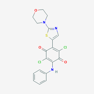 2-Anilino-3,6-dichloro-5-[2-(4-morpholinyl)-1,3-thiazol-5-yl]benzo-1,4-quinone