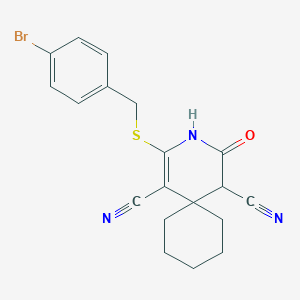 molecular formula C19H18BrN3OS B459114 2-[(4-Bromobenzyl)sulfanyl]-4-oxo-3-azaspiro[5.5]undec-1-ene-1,5-dicarbonitrile CAS No. 309278-43-1