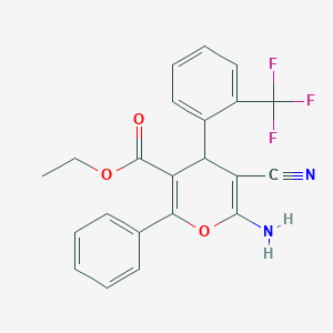 molecular formula C22H17F3N2O3 B459116 ethyl 6-amino-5-cyano-2-phenyl-4-[2-(trifluoromethyl)phenyl]-4H-pyran-3-carboxylate 