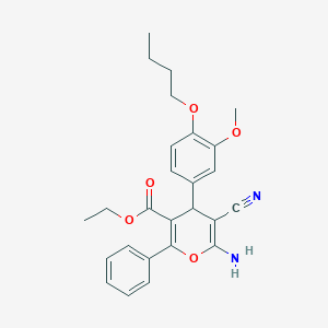 molecular formula C26H28N2O5 B459129 ethyl 6-amino-4-(4-butoxy-3-methoxyphenyl)-5-cyano-2-phenyl-4H-pyran-3-carboxylate 