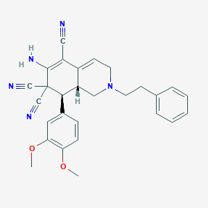 molecular formula C28H27N5O2 B459135 6-amino-8-(3,4-dimethoxyphenyl)-2-(2-phenylethyl)-2,3,8,8a-tetrahydro-5,7,7(1H)-isoquinolinetricarbonitrile 