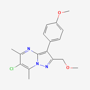 molecular formula C17H18ClN3O2 B4591498 6-chloro-2-(methoxymethyl)-3-(4-methoxyphenyl)-5,7-dimethylpyrazolo[1,5-a]pyrimidine 