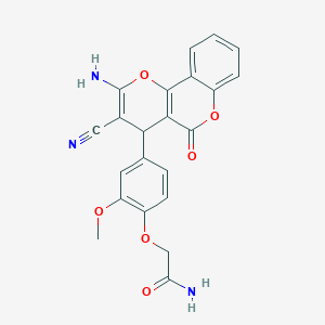 molecular formula C22H17N3O6 B459150 2-[4-(2-amino-3-cyano-5-oxo-4H,5H-pyrano[3,2-c]chromen-4-yl)-2-methoxyphenoxy]acetamide 