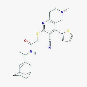 molecular formula C28H34N4OS2 B459152 N-[1-(1-adamantyl)ethyl]-2-[(3-cyano-6-methyl-4-thiophen-2-yl-7,8-dihydro-5H-1,6-naphthyridin-2-yl)sulfanyl]acetamide CAS No. 340817-82-5