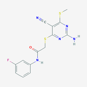 molecular formula C14H12FN5OS2 B459153 2-(2-amino-5-cyano-6-methylsulfanylpyrimidin-4-yl)sulfanyl-N-(3-fluorophenyl)acetamide CAS No. 340808-55-1