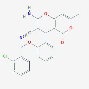 molecular formula C23H17ClN2O4 B459154 2-amino-4-{2-[(2-chlorobenzyl)oxy]phenyl}-7-methyl-5-oxo-4H,5H-pyrano[4,3-b]pyran-3-carbonitrile CAS No. 309927-22-8