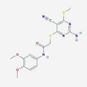 2-{[2-amino-5-cyano-6-(methylsulfanyl)-4-pyrimidinyl]sulfanyl}-N-(3,4-dimethoxyphenyl)acetamide