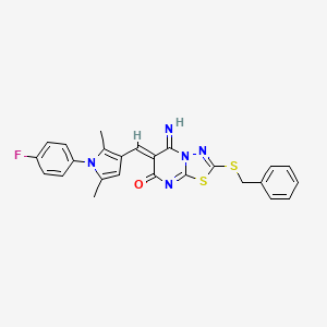 molecular formula C25H20FN5OS2 B4591584 (6Z)-2-(benzylsulfanyl)-6-{[1-(4-fluorophenyl)-2,5-dimethyl-1H-pyrrol-3-yl]methylidene}-5-imino-5,6-dihydro-7H-[1,3,4]thiadiazolo[3,2-a]pyrimidin-7-one 