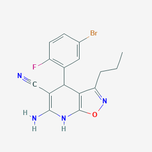 molecular formula C16H14BrFN4O B459166 6-Amino-4-(5-bromo-2-fluorophenyl)-3-propyl-4,7-dihydroisoxazolo[5,4-b]pyridine-5-carbonitrile CAS No. 354552-96-8