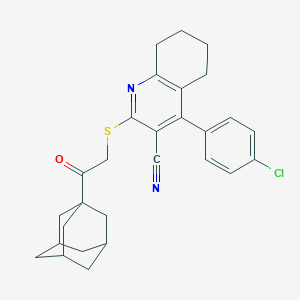 molecular formula C28H29ClN2OS B459170 2-{[2-(1-Adamantyl)-2-oxoethyl]sulfanyl}-4-(4-chlorophenyl)-5,6,7,8-tetrahydro-3-quinolinecarbonitrile 