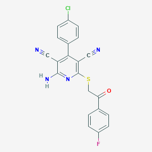 molecular formula C21H12ClFN4OS B459171 2-Amino-4-(4-chlorophenyl)-6-{[2-(4-fluorophenyl)-2-oxoethyl]sulfanyl}-3,5-pyridinedicarbonitrile CAS No. 333960-34-2
