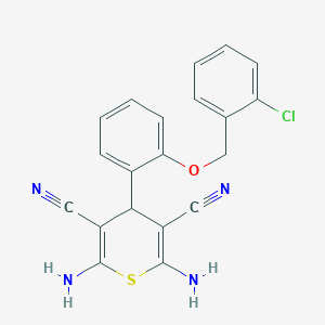 molecular formula C20H15ClN4OS B459172 2,6-diamino-4-{2-[(2-chlorobenzyl)oxy]phenyl}-4H-thiopyran-3,5-dicarbonitrile 