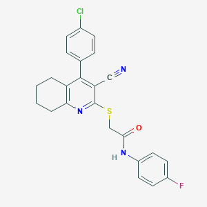 molecular formula C24H19ClFN3OS B459174 2-{[4-(4-chlorophenyl)-3-cyano-5,6,7,8-tetrahydro-2-quinolinyl]sulfanyl}-N-(4-fluorophenyl)acetamide 