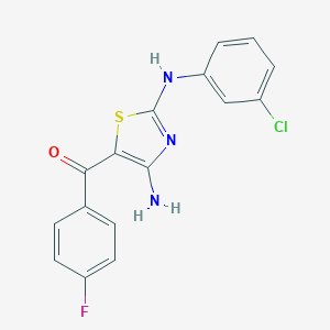 molecular formula C16H11ClFN3OS B459176 {4-Amino-2-[(3-chlorophenyl)amino]-1,3-thiazol-5-yl}(4-fluorophenyl)methanone CAS No. 340811-31-6
