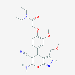 molecular formula C22H27N5O5 B459182 2-[4-[6-amino-5-cyano-3-(methoxymethyl)-2,4-dihydropyrano[2,3-c]pyrazol-4-yl]-2-methoxyphenoxy]-N,N-diethylacetamide CAS No. 6927-17-9