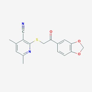 molecular formula C17H14N2O3S B459184 2-(2-Benzo[1,3]dioxol-5-yl-2-oxo-ethylsulfanyl)-4,6-dimethyl-nicotinonitrile 