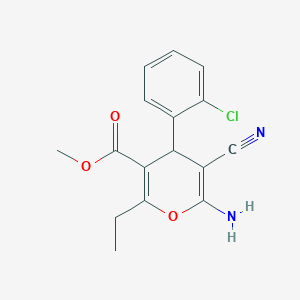 molecular formula C16H15ClN2O3 B459187 methyl 6-amino-4-(2-chlorophenyl)-5-cyano-2-ethyl-4H-pyran-3-carboxylate 
