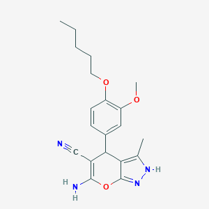 molecular formula C20H24N4O3 B459189 6-Amino-4-(3-methoxy-4-pentoxyphenyl)-3-methyl-2,4-dihydropyrano[2,3-c]pyrazole-5-carbonitrile CAS No. 445265-58-7