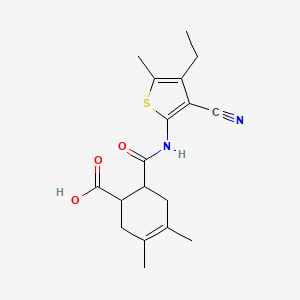 molecular formula C18H22N2O3S B4591918 6-[(3-Cyano-4-ethyl-5-methylthiophen-2-yl)carbamoyl]-3,4-dimethylcyclohex-3-ene-1-carboxylic acid 