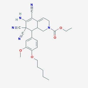 Ethyl 6-amino-5,7,7-tricyano-8-(3-methoxy-4-pentoxyphenyl)-1,3,8,8a-tetrahydroisoquinoline-2-carboxylate
