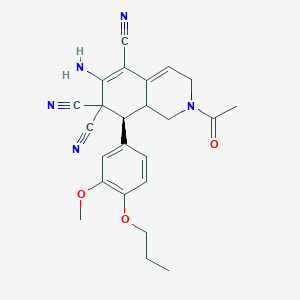 molecular formula C24H25N5O3 B459199 2-acetyl-6-amino-8-(3-methoxy-4-propoxyphenyl)-2,3,8,8a-tetrahydro-5,7,7(1H)-isoquinolinetricarbonitrile CAS No. 494791-96-7