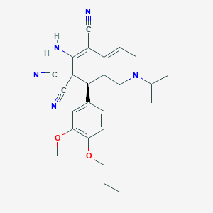 molecular formula C25H29N5O2 B459205 6-amino-2-isopropyl-8-(3-methoxy-4-propoxyphenyl)-2,3,8,8a-tetrahydro-5,7,7(1H)-isoquinolinetricarbonitrile CAS No. 494791-98-9