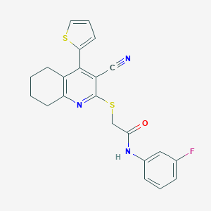 molecular formula C22H18FN3OS2 B459218 2-{[3-cyano-4-(2-thienyl)-5,6,7,8-tetrahydro-2-quinolinyl]sulfanyl}-N-(3-fluorophenyl)acetamide 
