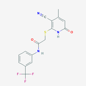 molecular formula C16H12F3N3O2S B459221 2-[(3-cyano-4-methyl-6-oxo-1,6-dihydro-2-pyridinyl)sulfanyl]-N-[3-(trifluoromethyl)phenyl]acetamide 