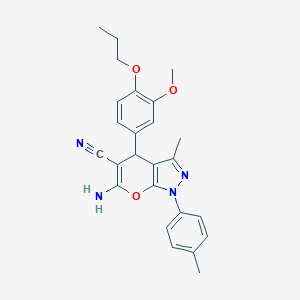 molecular formula C25H26N4O3 B459225 6-amino-4-(3-methoxy-4-propoxyphenyl)-3-methyl-1-(4-methylphenyl)-4H-pyrano[2,3-c]pyrazole-5-carbonitrile CAS No. 371117-06-5