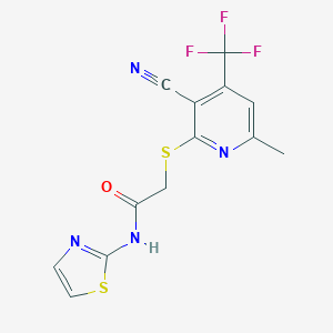 molecular formula C13H9F3N4OS2 B459226 2-{[3-cyano-6-methyl-4-(trifluoromethyl)pyridin-2-yl]sulfanyl}-N-(1,3-thiazol-2-yl)acetamide CAS No. 328285-72-9