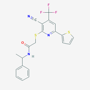 molecular formula C21H16F3N3OS2 B459228 2-{[3-cyano-6-(2-thienyl)-4-(trifluoromethyl)-2-pyridinyl]sulfanyl}-N-(1-phenylethyl)acetamide CAS No. 445265-83-8