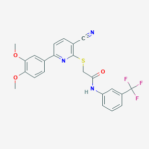 molecular formula C23H18F3N3O3S B459229 2-{[3-cyano-6-(3,4-dimethoxyphenyl)pyridin-2-yl]sulfanyl}-N-[3-(trifluoromethyl)phenyl]acetamide CAS No. 487031-24-3