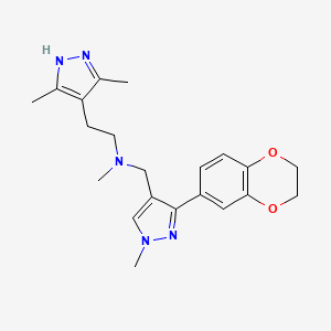 molecular formula C21H27N5O2 B4592310 N-{[3-(2,3-二氢-1,4-苯并二氧杂环-6-基)-1-甲基-1H-吡唑-4-基]甲基}-2-(3,5-二甲基-1H-吡唑-4-基)-N-甲基乙胺 