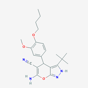 6-Amino-4-(4-butoxy-3-methoxyphenyl)-3-tert-butyl-2,4-dihydropyrano[2,3-c]pyrazole-5-carbonitrile