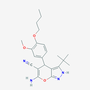 molecular formula C22H28N4O3 B459233 6-Amino-4-(4-butoxy-3-methoxyphenyl)-3-tert-butyl-2,4-dihydropyrano[2,3-c]pyrazole-5-carbonitrile CAS No. 384367-07-1