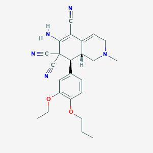 molecular formula C24H27N5O2 B459244 (8S,8aR)-6-amino-8-(3-ethoxy-4-propoxyphenyl)-2-methyl-1,3,8,8a-tetrahydroisoquinoline-5,7,7-tricarbonitrile CAS No. 303984-22-7