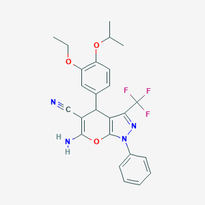 molecular formula C25H23F3N4O3 B459245 6-Amino-4-(3-ethoxy-4-isopropoxyphenyl)-1-phenyl-3-(trifluoromethyl)-1,4-dihydropyrano[2,3-c]pyrazole-5-carbonitrile 