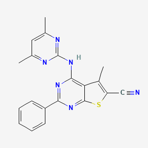 molecular formula C20H16N6S B4592472 4-[(4,6-二甲基-2-嘧啶基)氨基]-5-甲基-2-苯基噻吩并[2,3-d]嘧啶-6-腈 