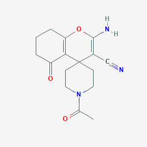 molecular formula C16H19N3O3 B459248 2-amino-3-cyano-1'-acetyl-5-oxo-5,6,7,8-tetrahydrospiro[4H-chromene-4,4'-piperidine] CAS No. 340812-58-0
