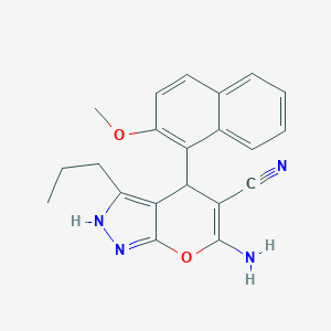 molecular formula C21H20N4O2 B459257 6-Amino-4-(2-methoxy-1-naphthyl)-3-propyl-1,4-dihydropyrano[2,3-c]pyrazole-5-carbonitrile CAS No. 340812-56-8